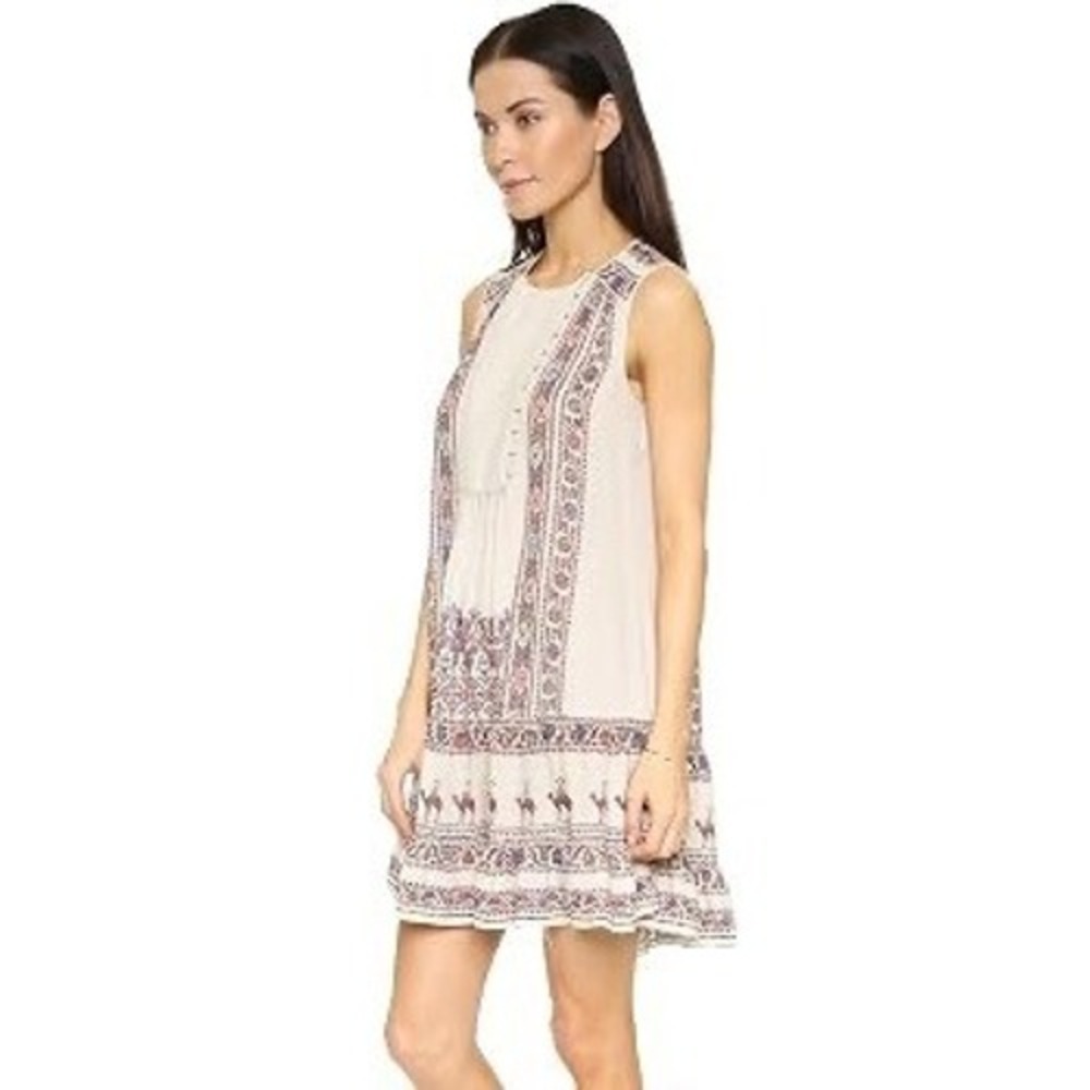 BCBGMaxAzria Yulissa Babydoll Dress Women XS Cream Aztec Boho Mini Tiered Luxury